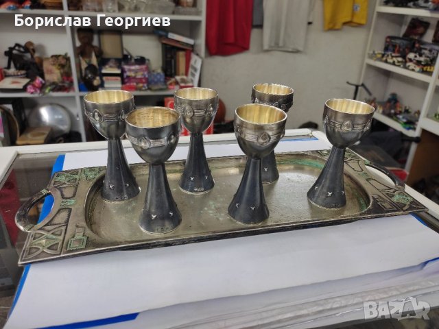 Посребрени чашки за ликьор с поднос wmf, снимка 1 - Антикварни и старинни предмети - 40570773