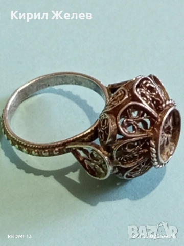Старинен възрожденски стил сребърен пръстен филигранна изработка 52446, снимка 8 - Пръстени - 52909420