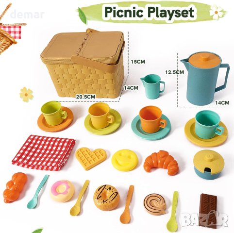 HERSITY Игрален комплект за деца за следобеден чай с кошница за пикник за десерт и постелка , снимка 6 - Образователни игри - 44147855