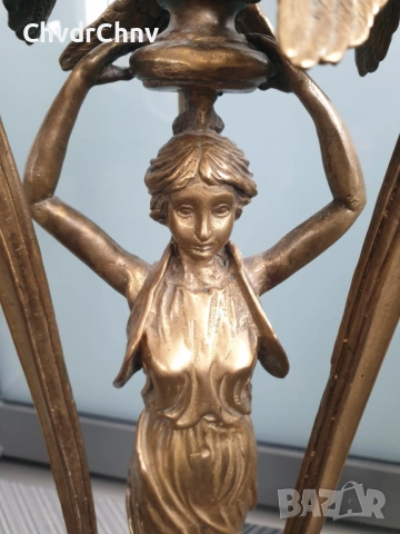 Франция 19ти век/58см-5кг/голям стар настолен бароков бронзов свещник, снимка 10 - Декорация за дома - 54166122