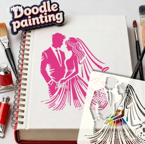 Двойка младоженцибулка младоженец сватба стенсил шаблон спрей торта украса боя Scrapbooking, снимка 3 - Други - 53264214