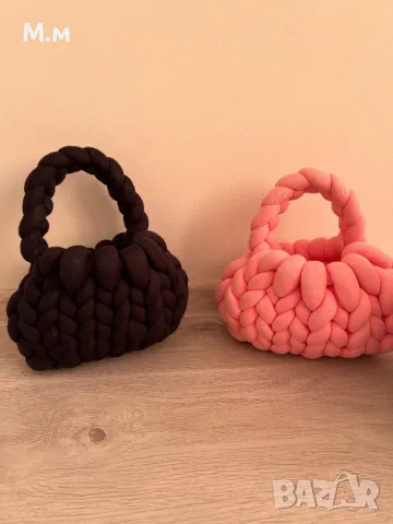 Дамски плетени чанти - розов, черен, сив, снимка 4 - Чанти - 48392973