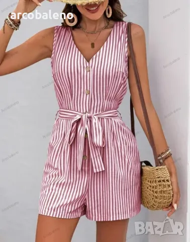 Раиран дамски гащеризон с V-образно деколте, 9цвята , снимка 4 - Гащеризони - 48853240