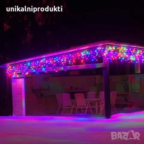 Професионални външни коледни лампи LED ЗАВЕСА 3м х 40-50см с ФЛАШ ЕФЕКТ ПРЕМИГВАНЕ многоцветна 