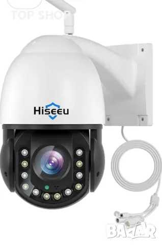 Безжична охранителна камера Hiseeu 30X оптично увеличение 3MP PTZ 250 фута HD цветно нощно ви