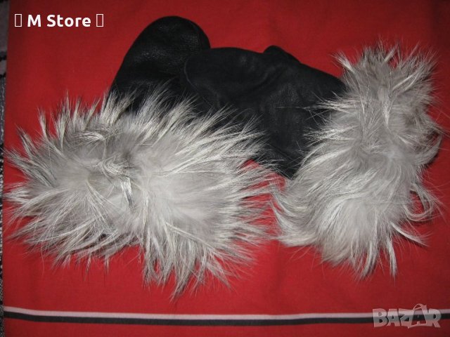 Дамски топли кожени ръкавици от естествена кожа с естествен косъм и вата отвътре, снимка 2 - Ръкавици - 30677570