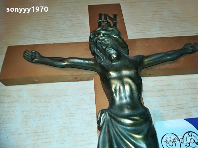 кръст с христос-масивен мед/месинг-33х21см-внос франция, снимка 6 - Антикварни и старинни предмети - 29603040