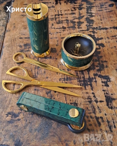 нож и ножица комплект Лерхе Lerche Солинген Solingen с 24 карата златно покритие и китайски лак, снимка 2 - Антикварни и старинни предмети - 31544226