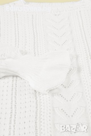 Дамска плетена блуза в бяло с ефектна бродерия, от памук и акрил, снимка 11 - Блузи с дълъг ръкав и пуловери - 42814561