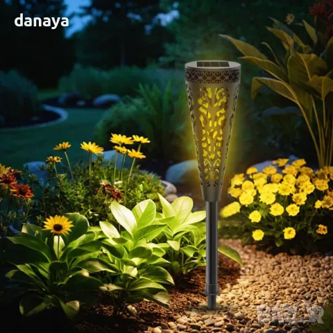 5772 Декоративна градинска соларна лампа с орнаменти, 43 см, снимка 8 - Декорация за дома - 49285652