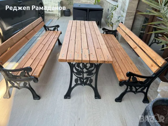 Маси и пейки от масив с метални крака , снимка 5 - Градински мебели, декорация  - 49637116