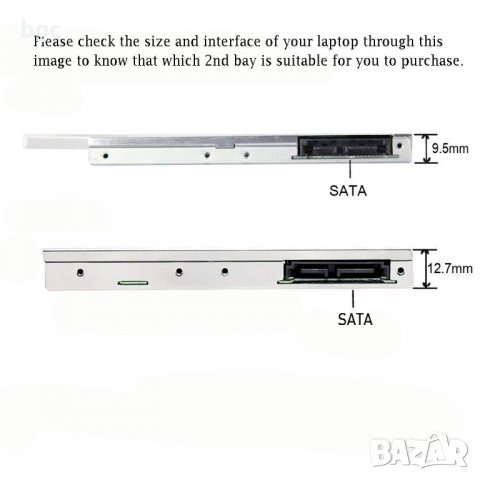 ACER Адаптер за Втори Диск HDD/SSD за Лаптоп 9.5mm 12.7mm Кеди SATA ODD-HDD, снимка 6 - Части за лаптопи - 27871607