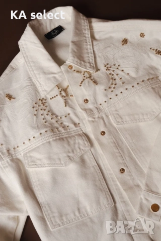 Бяло дънково яке със златисти капси, снимка 3 - Якета - 51454052