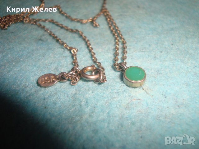 ПОСРЕБРЕНО НЕЖНО КОЛИЕ с ФАСЕТИРАН ЗЕЛЕН АХАТ МАРКИРОВКИ САЩ МАРКОВ АРТ МЕДАЛЬОН 72511, снимка 2 - Колиета, медальони, синджири - 35352985