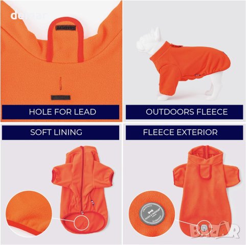 HUGO & HUDSON Поларено яке за кучета, ветроустойчиво, топло, с отвор за повод, оранжево, M50, снимка 5 - За кучета - 44151588