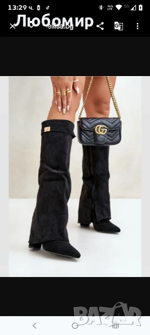 FG2 Ботуши На Ток С Обърнат Чорап Овити Черни Urelli 39 номер 