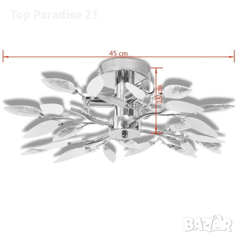 Лампа за таван бели и прозрачни листа от акрилен кристал, 3 крушки Е14 , снимка 3 - Полилеи - 44706737