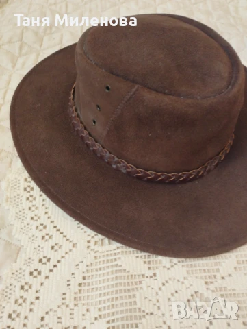 Мъжка шапка велур  +естествена  кожа с кръгла периферия          , снимка 6 - Шапки - 51068461