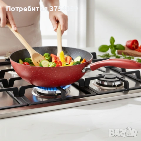 Уок тиган Voltz OV54420A28 Ø28 см – мраморно незалепващо покритие, индукционен, червен, снимка 2 - Съдове за готвене - 53076117