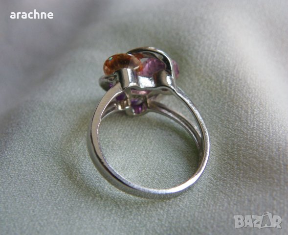 Сребърен пръстен с три цвята турмалини, снимка 4 - Пръстени - 39335407