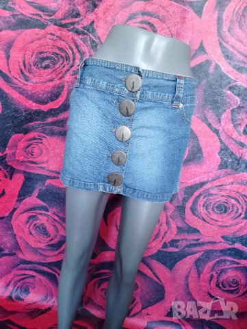 Синя къса дънкова пола с големи копчета М - Подарявам при покупка поне 15 лв, снимка 1