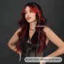 🖤❤️ Екстравагантна черна перука с червени кичури - чуплива, 60 см, дълъг бретон, снимка 9