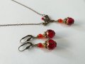Разкошен комплект бижута в рубинено червено с прекрасни елементи в цвят бронз , снимка 3