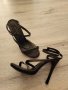 Черни сатенени сандали на ток, снимка 1 - Сандали - 39628429