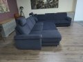 Син П образен ъглов диван от плат с функция сън ZE-EM09003, снимка 4