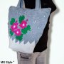 Ръчно рисувана и изработена дамска чанта от деним и естествена кожа , снимка 3