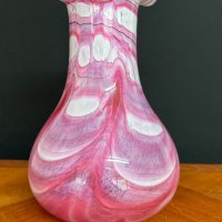 Немска стъклена ваза ръчна изработка с подпис, снимка 5 - Вази - 44445429