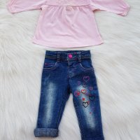 Дънки и блуза за новородено момиченце, снимка 1 - Панталони и долнища за бебе - 29558243