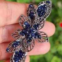 Луксозна метална шнола с тъмно сини камъни , снимка 1 - Аксесоари за коса - 38016994