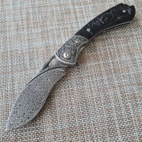  Сгъваем нож от дамаска стомана , снимка 3 - Ножове - 42277487
