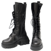 Черни дамски кожени боти Galdini кубинки ботуши обувки естествена кожа платформа, снимка 2 - Дамски боти - 44746806