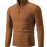 Мъжки ежедневен едноцветен пуловер с половин цип и стояща яка, 10цвята - 023, снимка 16 - Пуловери - 42784816