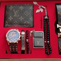 Комплект Louis Vuitton колан,часовник,портфейл,броеница,запалка,гривна, снимка 1 - Мъжки - 36904155