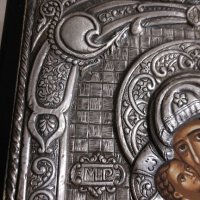 Старинна икона сребро 950. Гръцка. Богородица с Младенеца. , снимка 2 - Антикварни и старинни предмети - 44186076