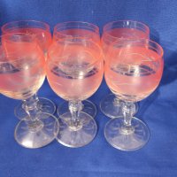 Разкошни ретро ракиени чаши, калиево стъкло, ръчна гравюра – 6 бр, снимка 7 - Чаши - 44496914