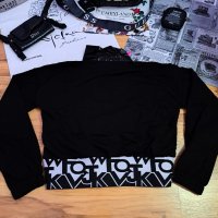 Дамска спортно елегантна черна блуза с ластик с надписи , снимка 2 - Блузи с дълъг ръкав и пуловери - 38345046