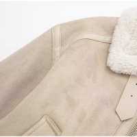 Дамско кожено двустранно яке с цип с цветен блок и топло свободно палто с ревер, снимка 8 - Якета - 44308433