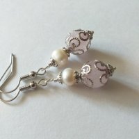 Прелестни обици с истински перли и камъкът на Любовта - Розов кварц , снимка 8 - Обеци - 32037563