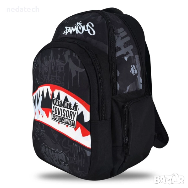 Ученическа раница DECKS, Черно - Бял, 33x18x48см., снимка 1