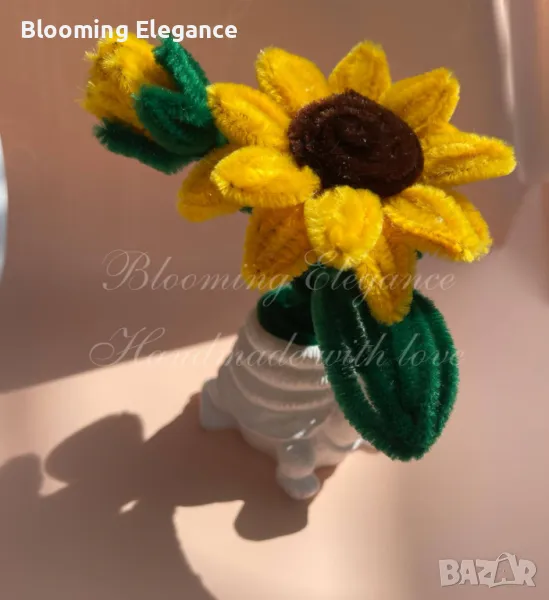 Мини плюшен слънчоглед в гипсова фигурка, снимка 1