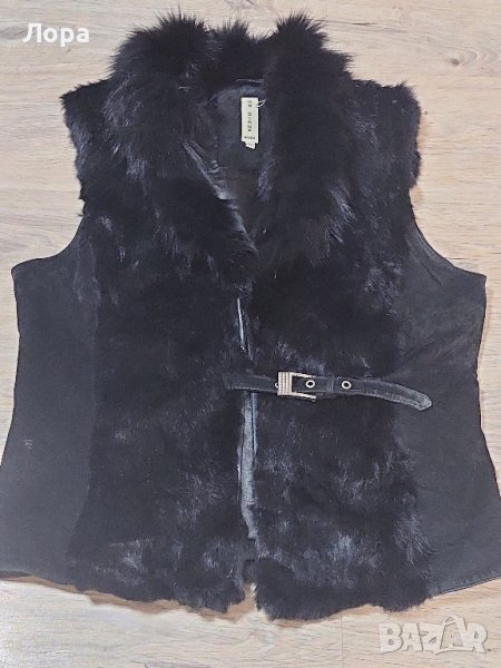 Дамски елек естествен велур и естествен косъм, снимка 1