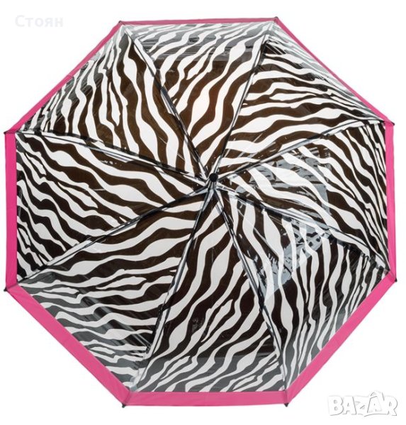 Чадър с шарка черна зебра и райе във цвят фуксия по периметъра 80cm, снимка 1
