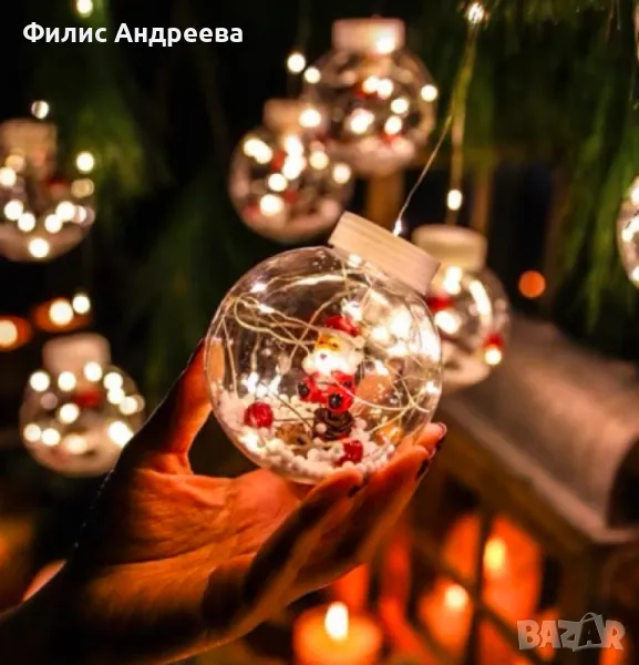 Светещ коледен гирлянд с рингове и малки коледни фигурки / 3 метра/ 8 функции. , снимка 1