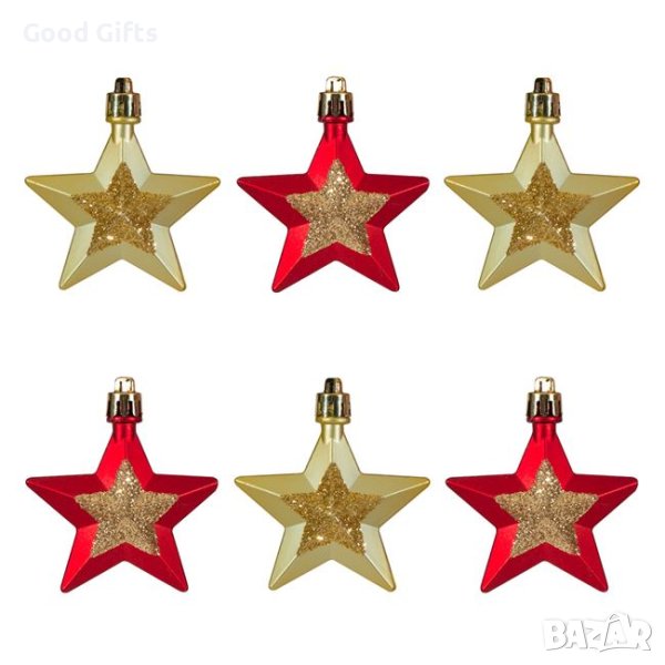6 броя Комплект коледни Звезди Висулки за елха, Червени и Златни,6см, снимка 1
