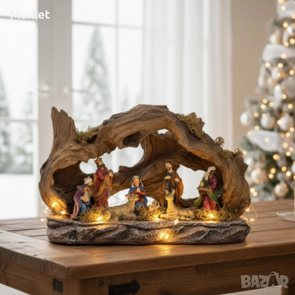 Коледна сцена „Рождество Христово“ – готов комплект с ясли, фигурки и естествен дизайн, снимка 1