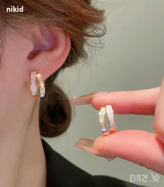 розово златисти с камъчета обеци, снимка 1